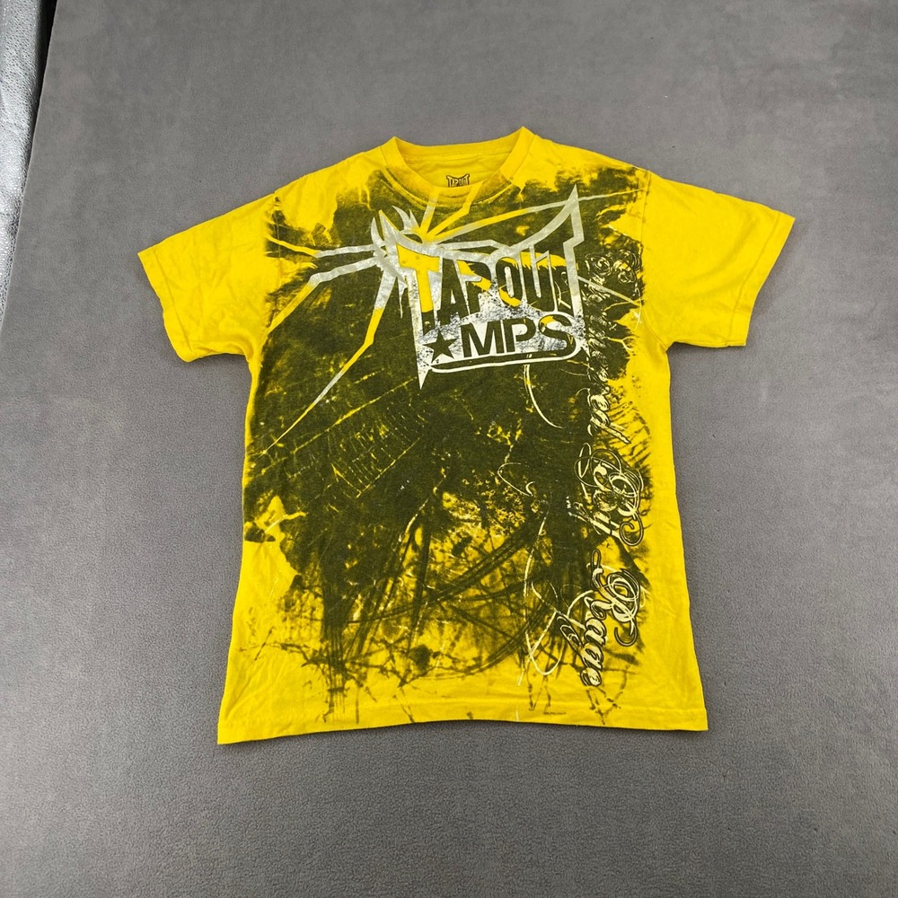 Tapout MPS Graphic T-Shirt Mens Medium Yellow Y2K Grunge MMA Streetwear Tee